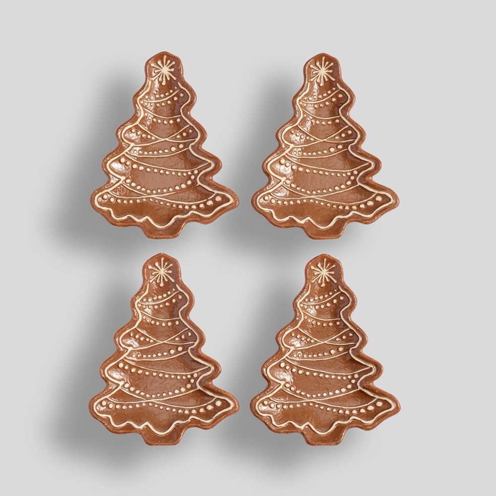 Pottery Barn Gingerbread Tree 🌲 Stoneware Appetizer Plates Set of 4 BNIB